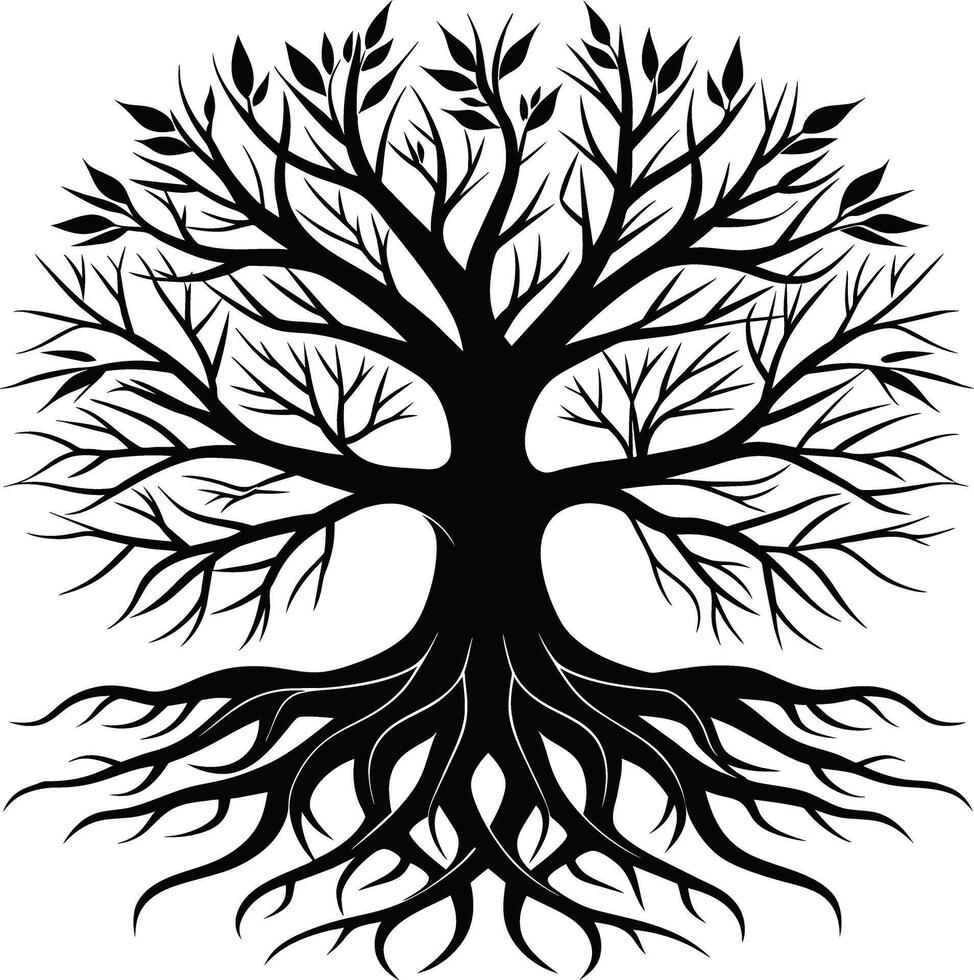 Silhouette of a tree with roots vector