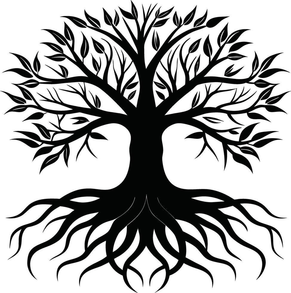 Silhouette of a tree with roots vector