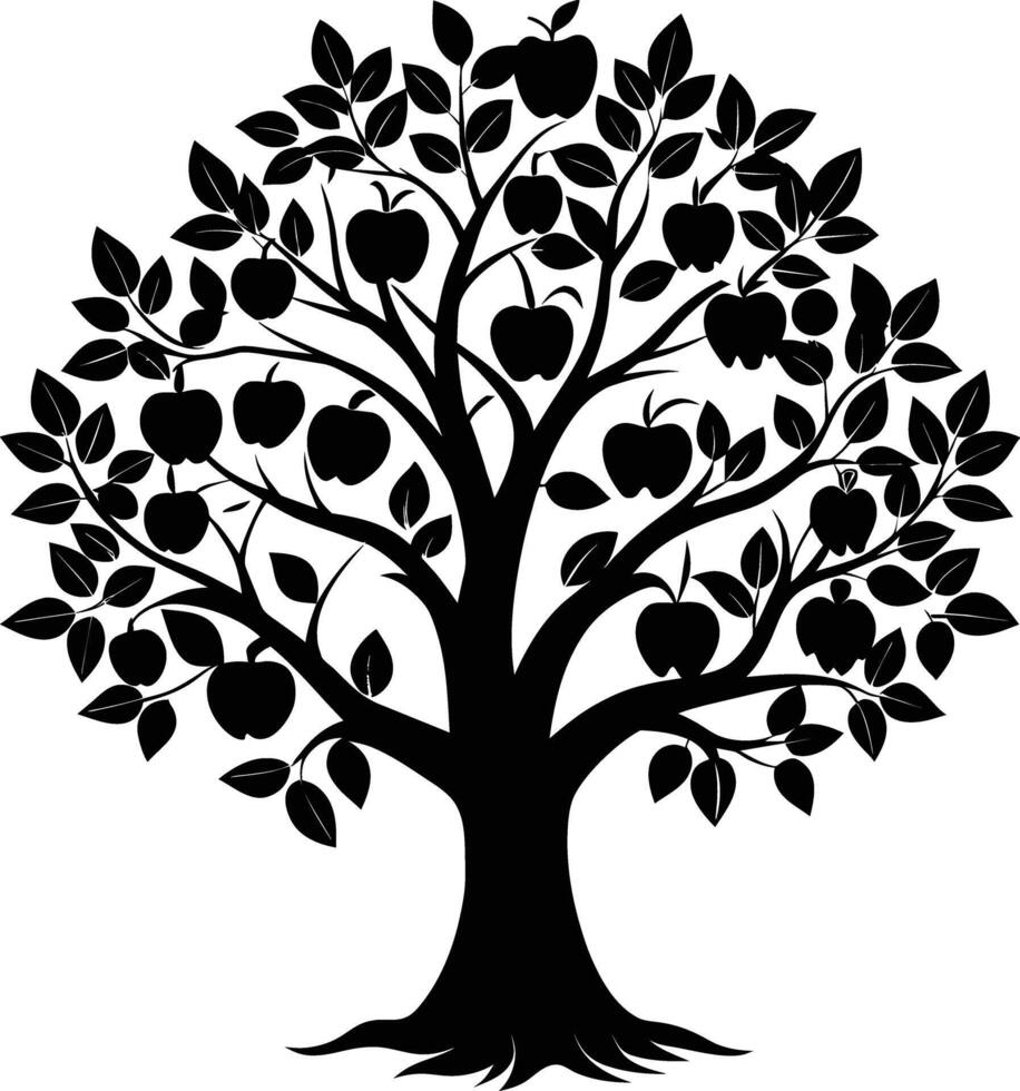 Black apple tree silhouette on white background vector