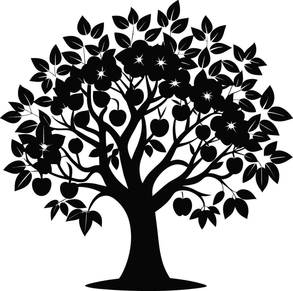 Black apple tree silhouette on white background vector