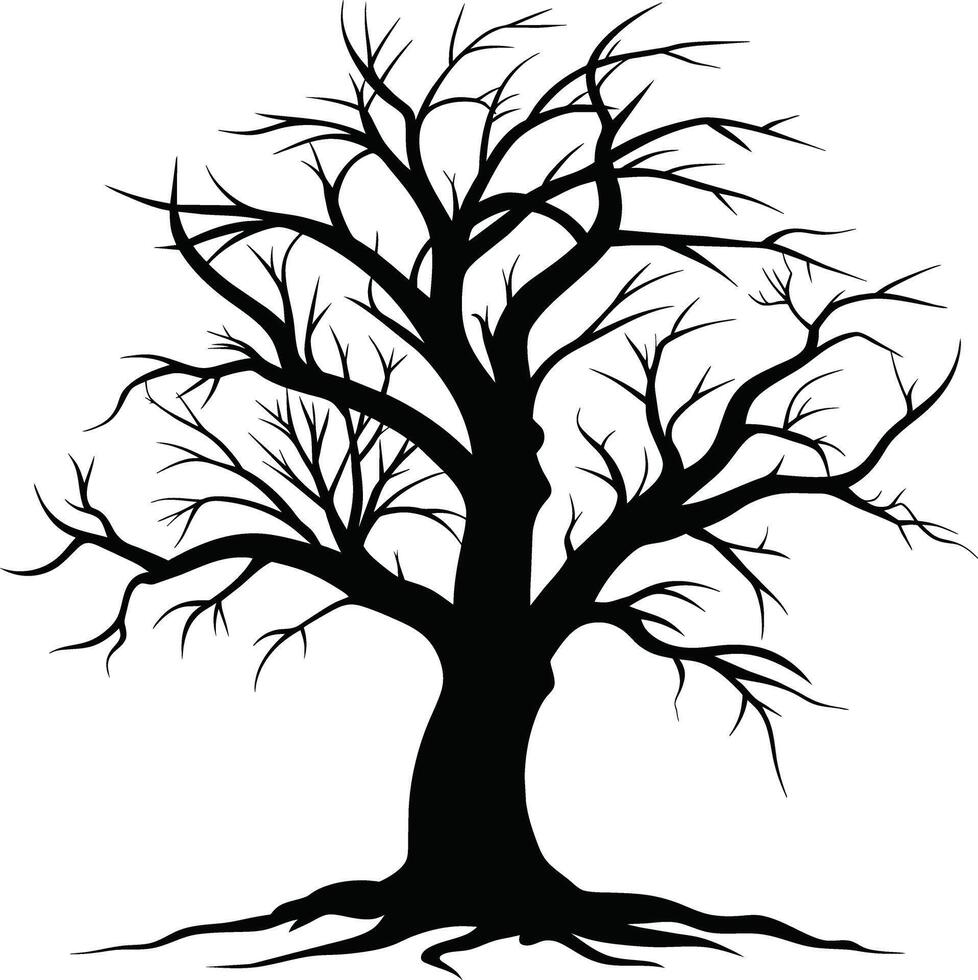 Black dead tree silhouette on white background vector