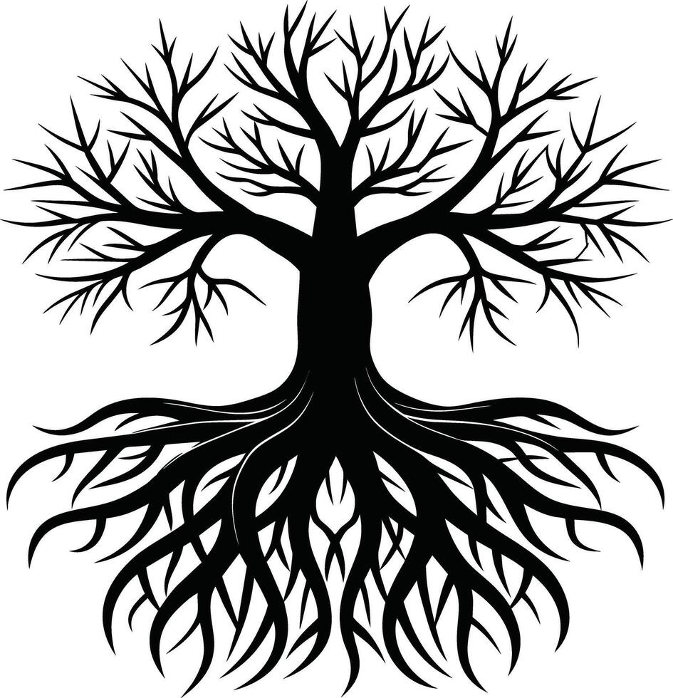 Silhouette of a tree with roots vector