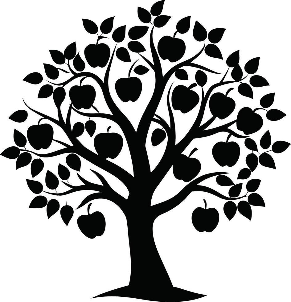 Black apple tree silhouette on white background vector