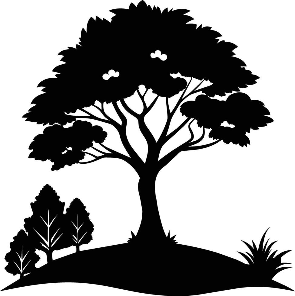 silueta de un árbol con césped vector