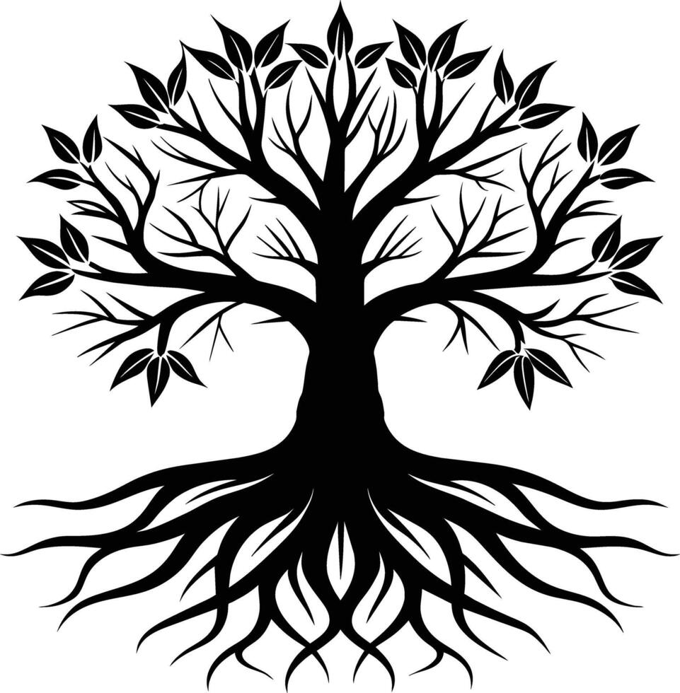 Silhouette of a tree with roots vector