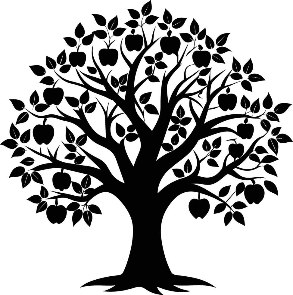 Black apple tree silhouette on white background vector