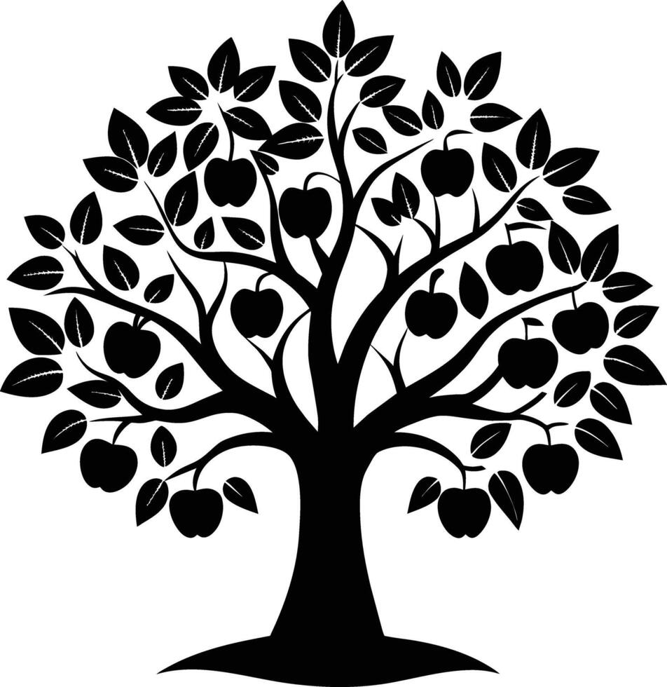 Black apple tree silhouette on white background vector
