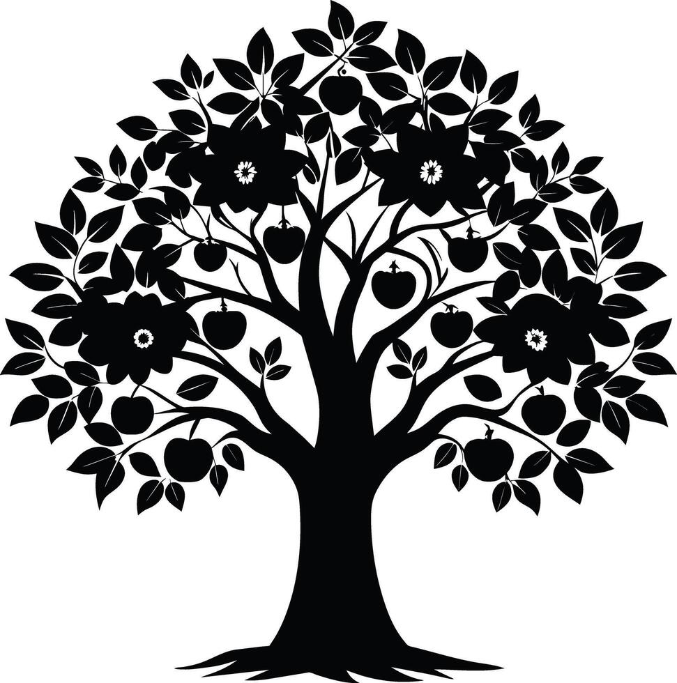 Black apple tree silhouette on white background vector