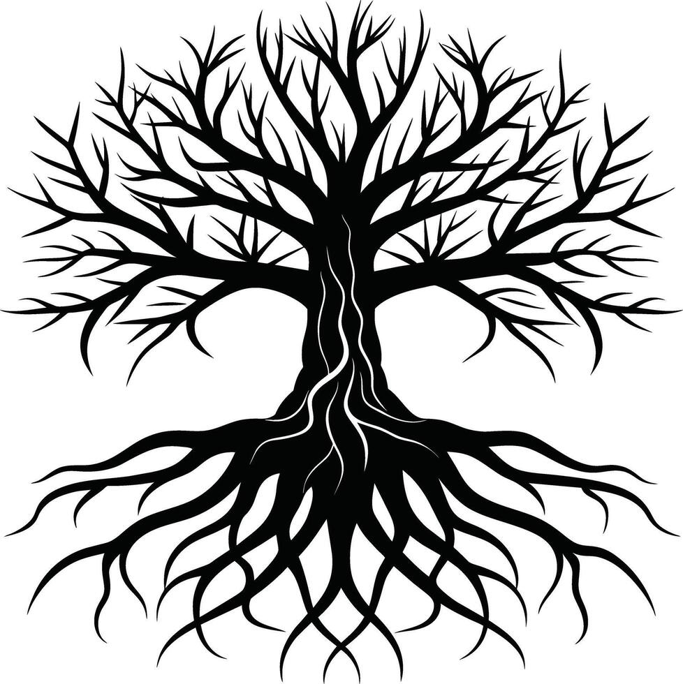 Silhouette of a tree with roots vector