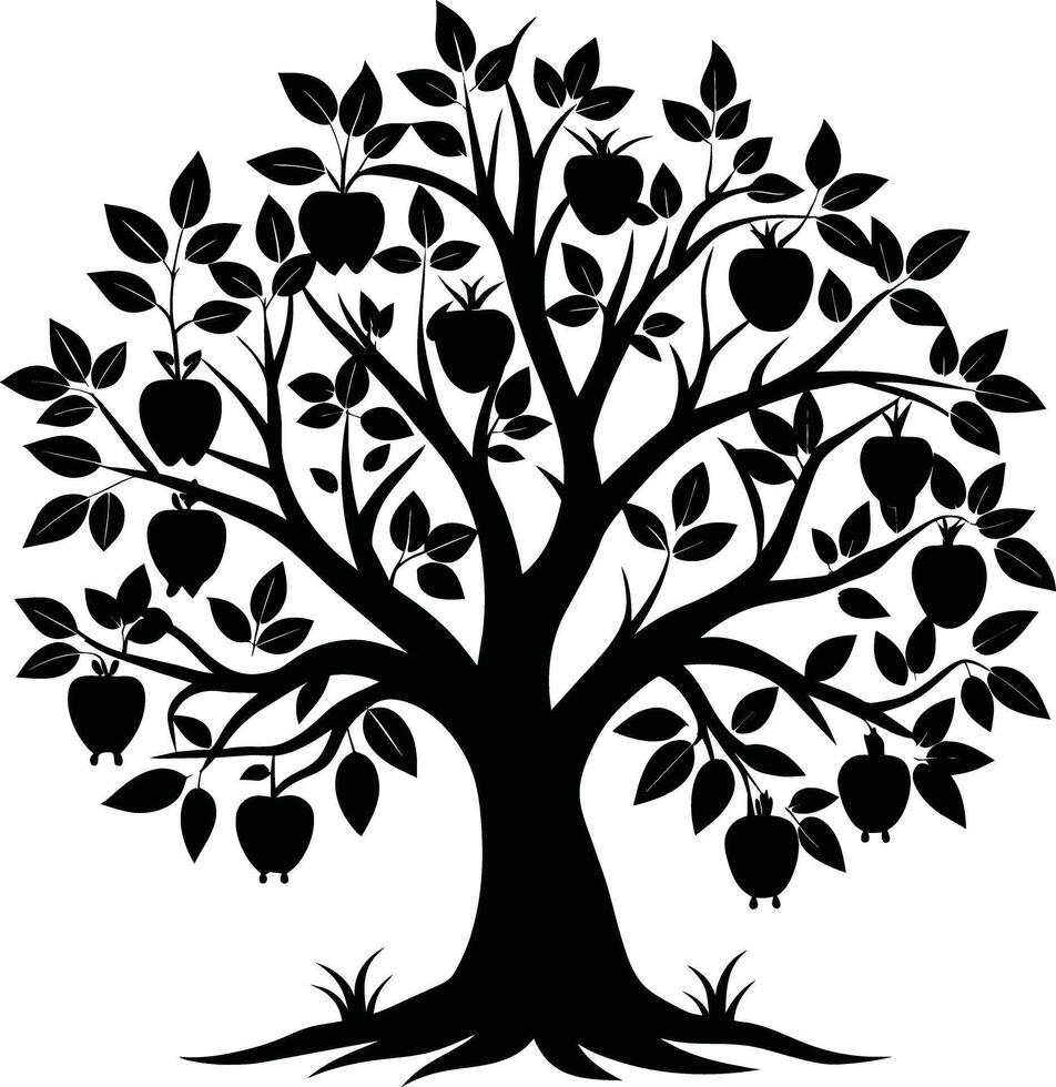 Black apple tree silhouette on white background vector