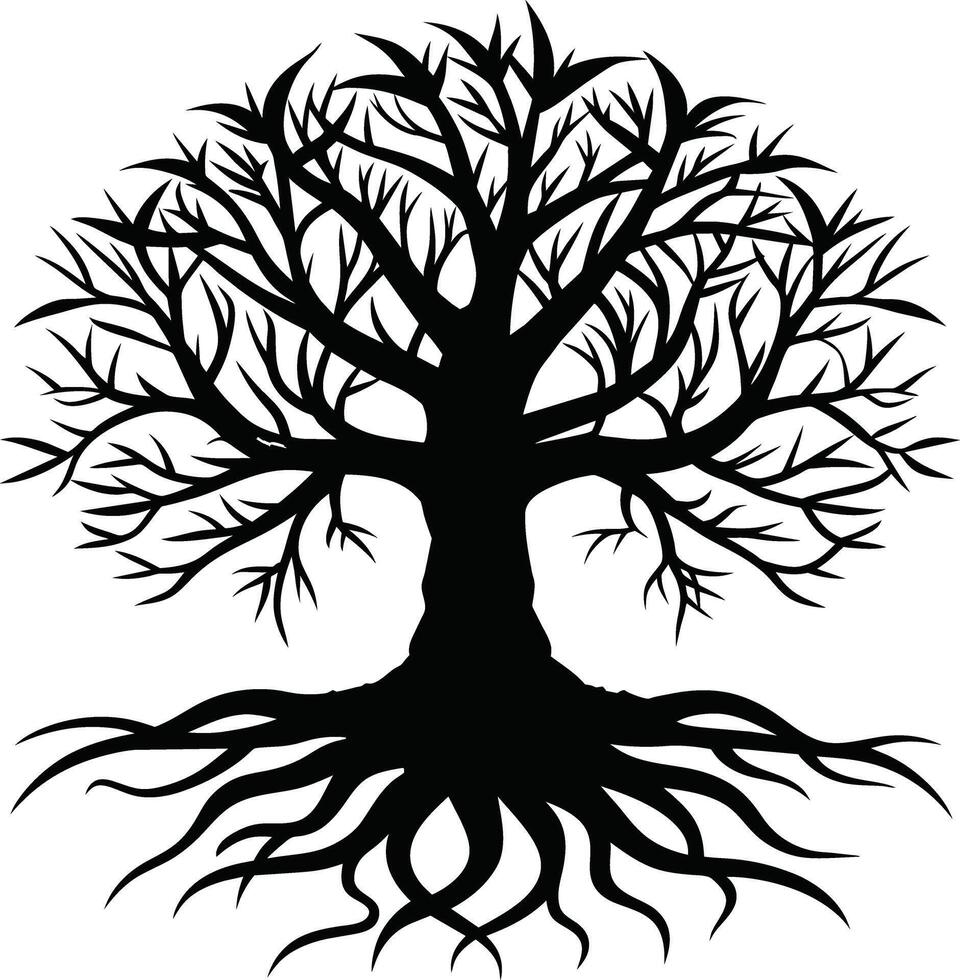 Silhouette of a tree with roots vector