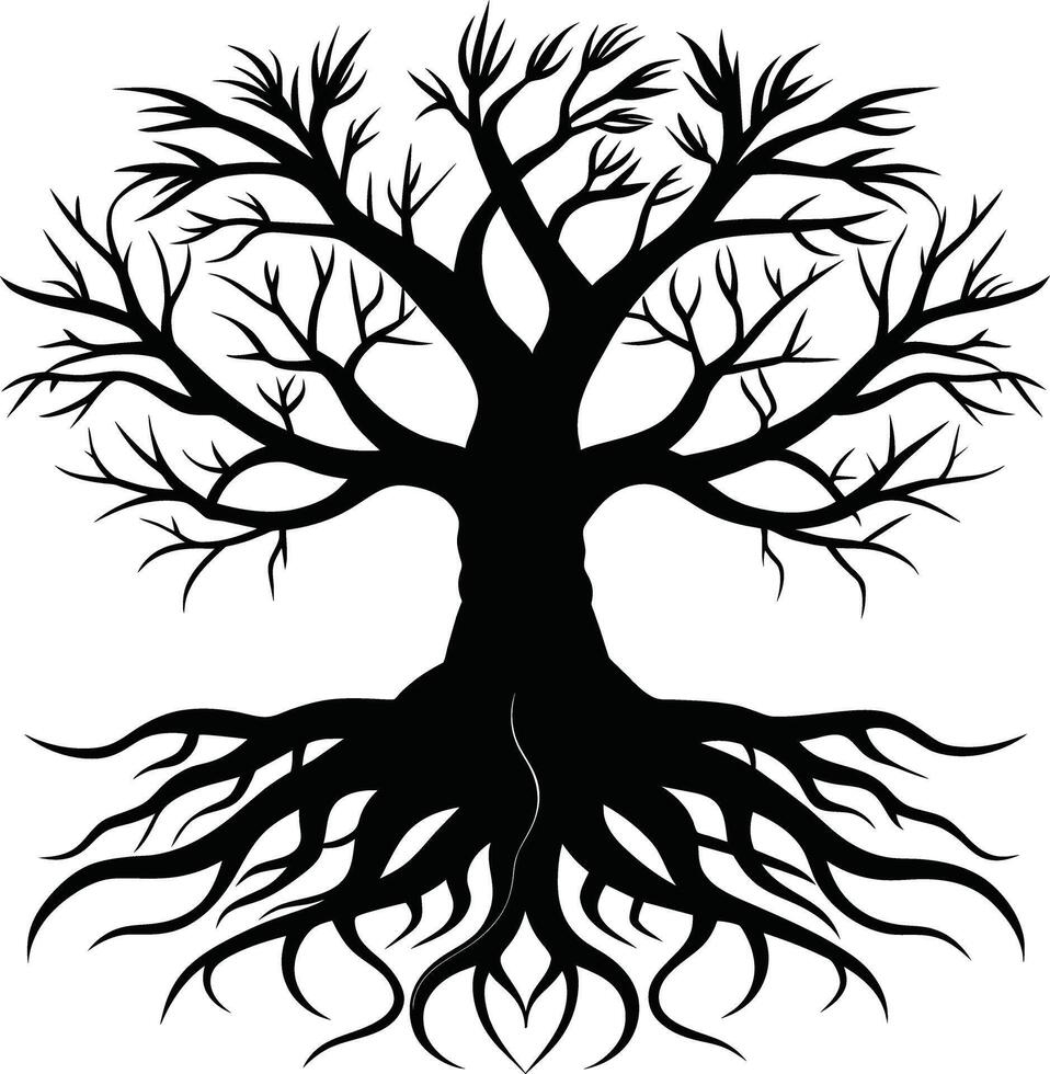 Silhouette of a tree with roots vector