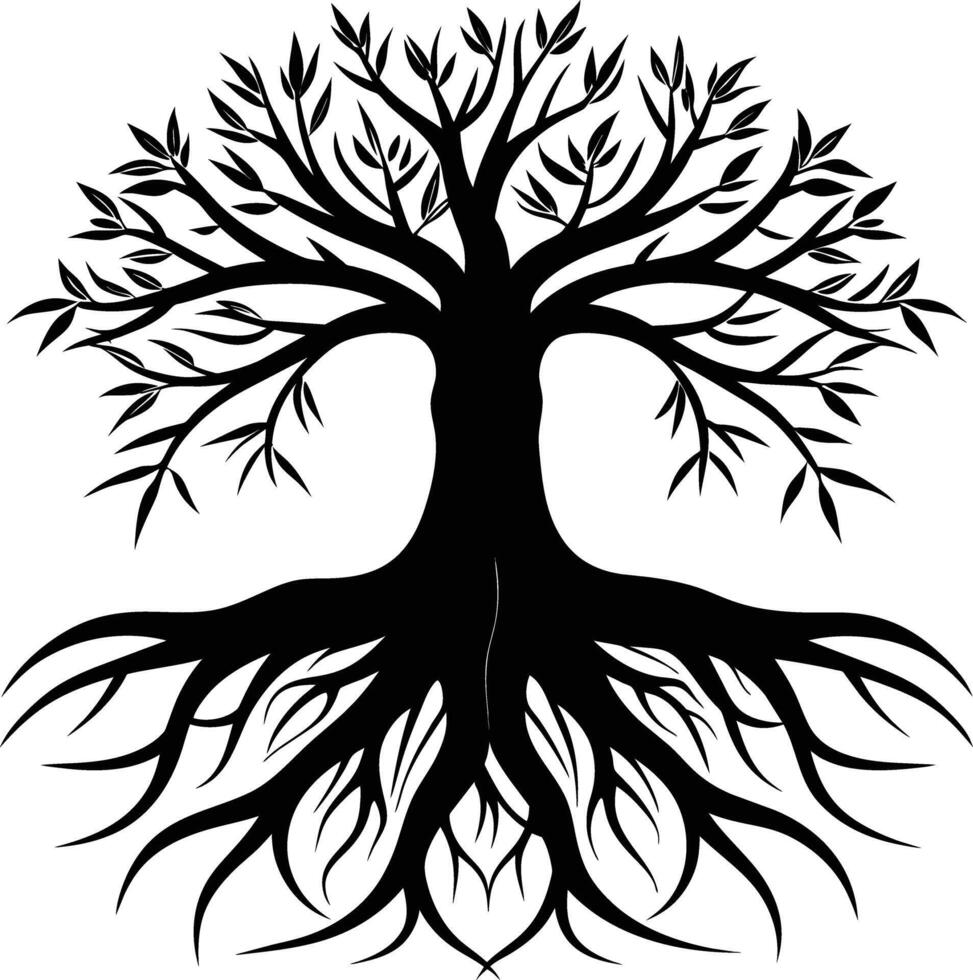 Silhouette of a tree with roots vector