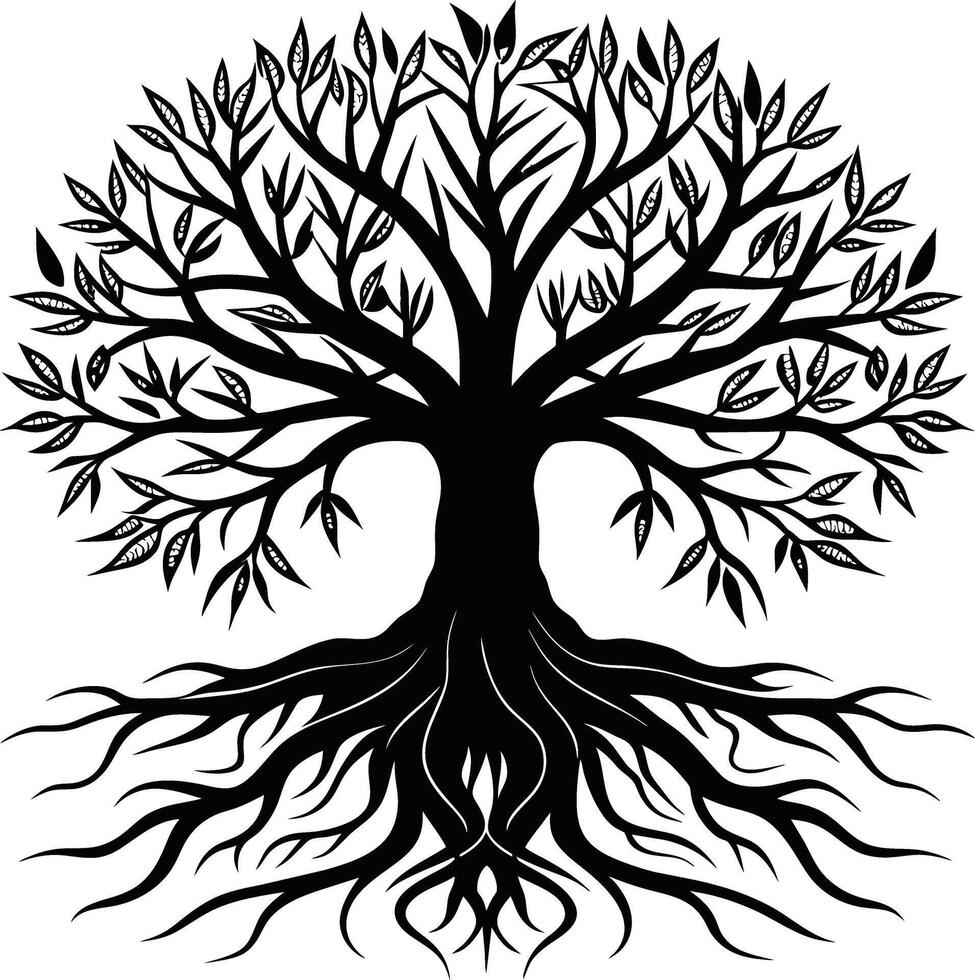 Silhouette of a tree with roots vector