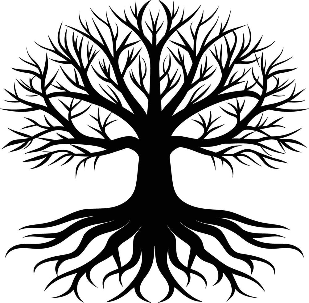 Silhouette of a tree with roots vector