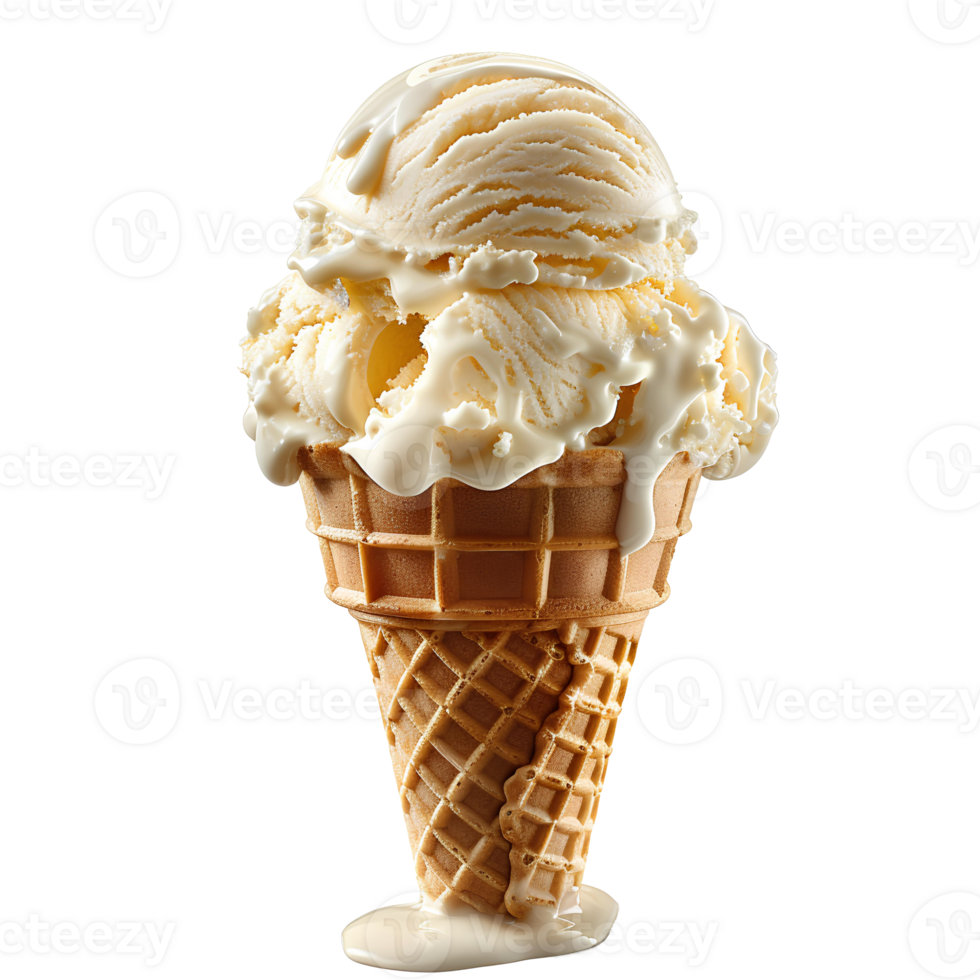 Vanilla ice cream cone melting. Vanilla ice cream dripping. Vanilla dessert png
