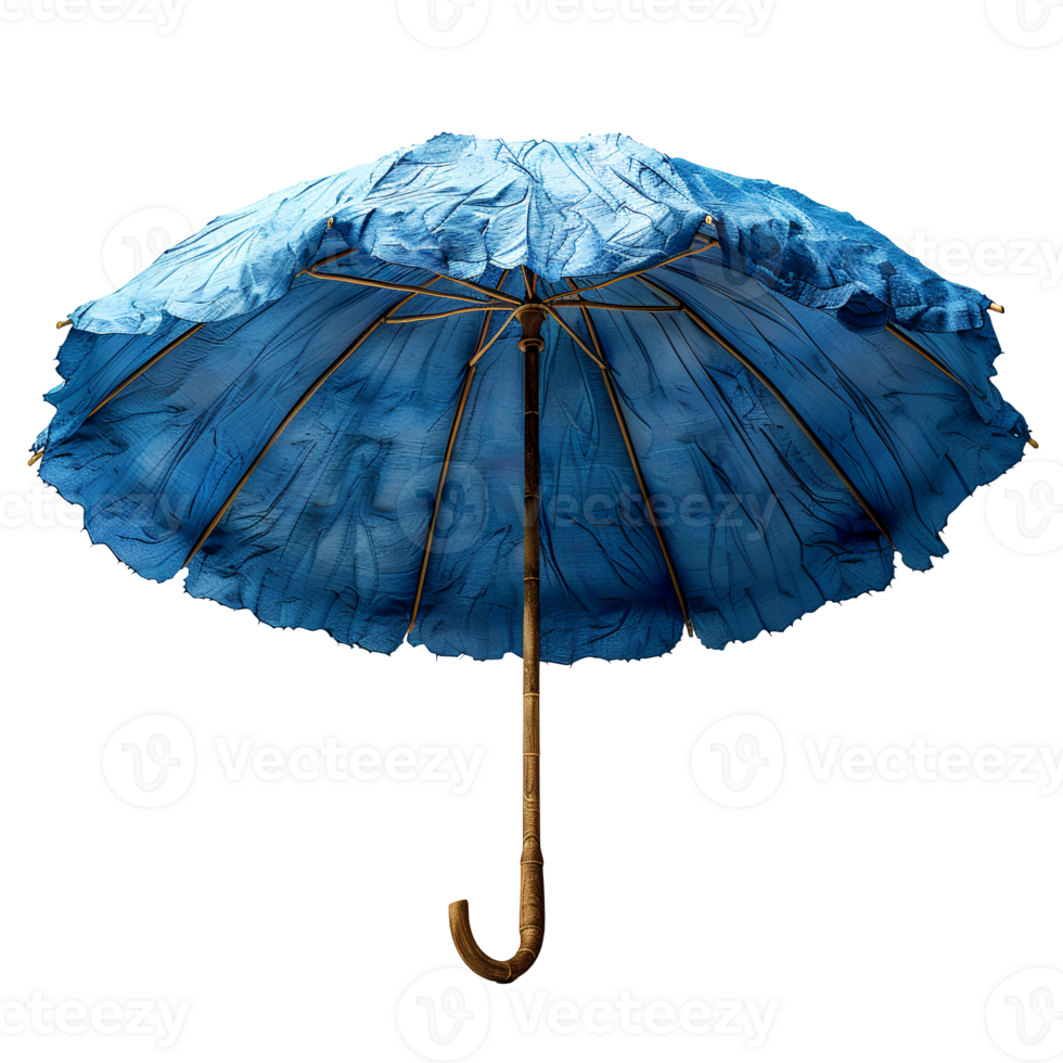 Blue beach umbrella . Blue parasol for beach use isolated. Beach umbrella or parasol for sun protection png