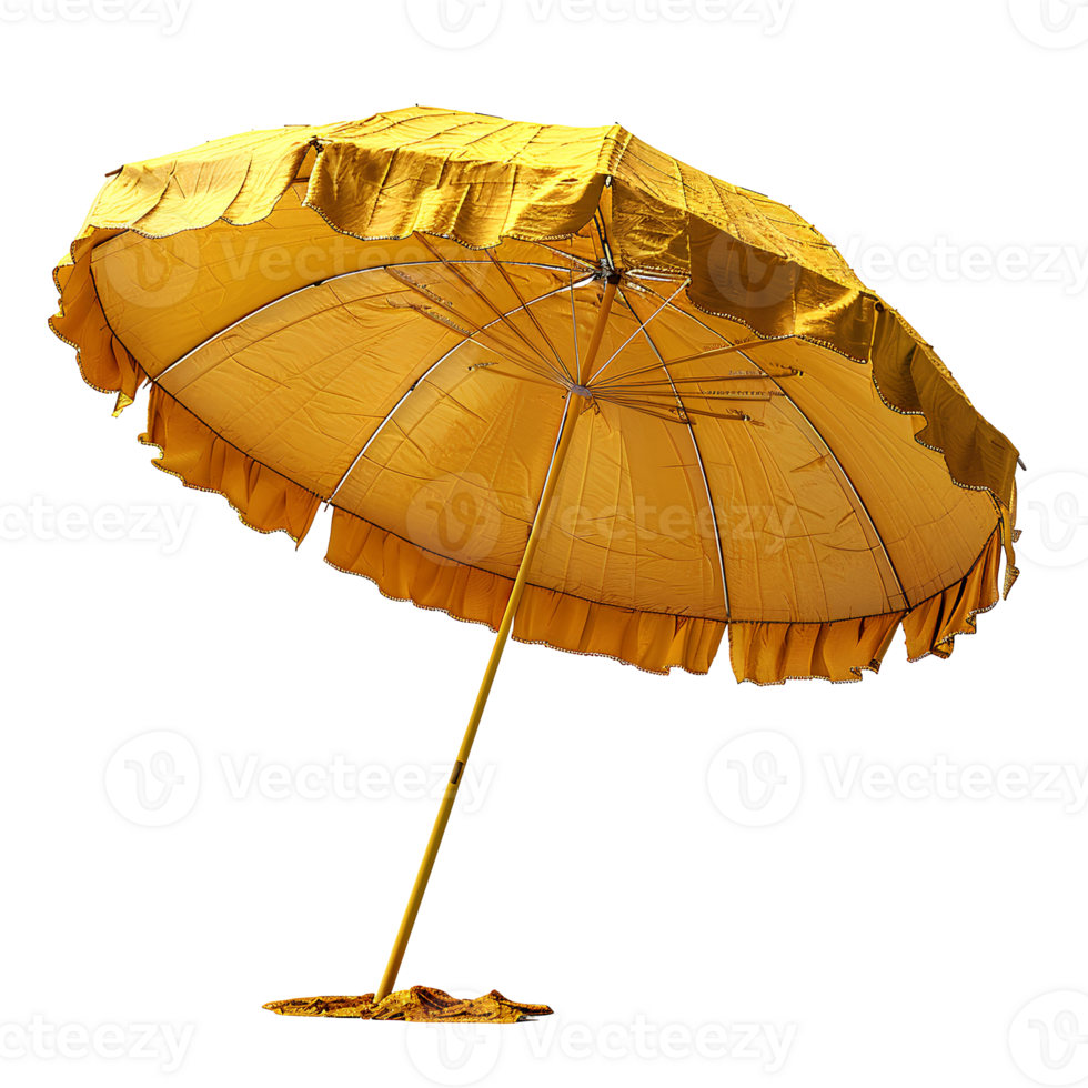 Yellow beach umbrella . Yellow parasol for beach use isolated. Beach umbrella or parasol for sun protection png