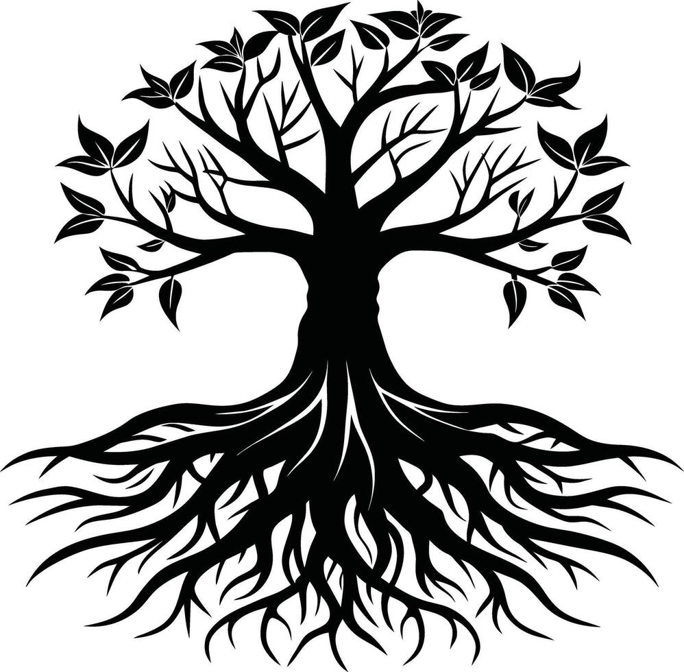 Silhouette of a tree with roots vector