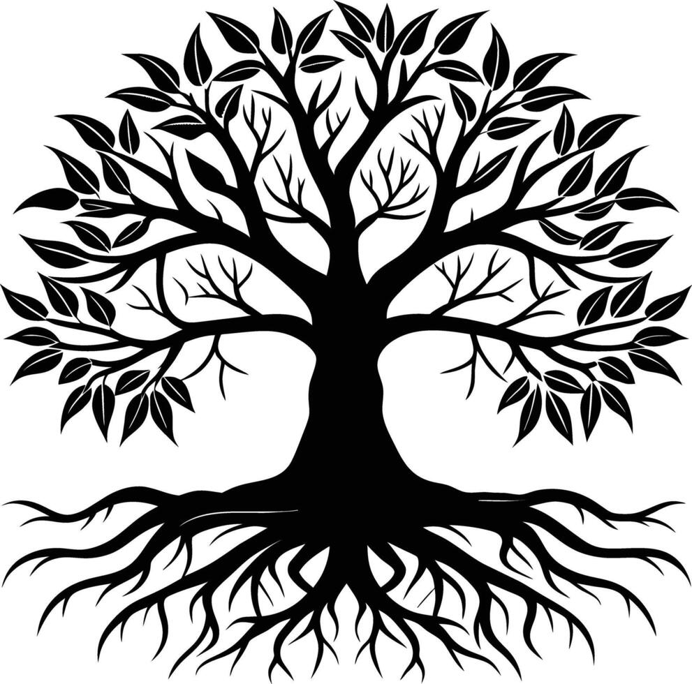 Silhouette of a tree with roots vector