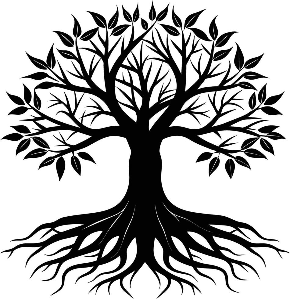 Silhouette of a tree with roots vector