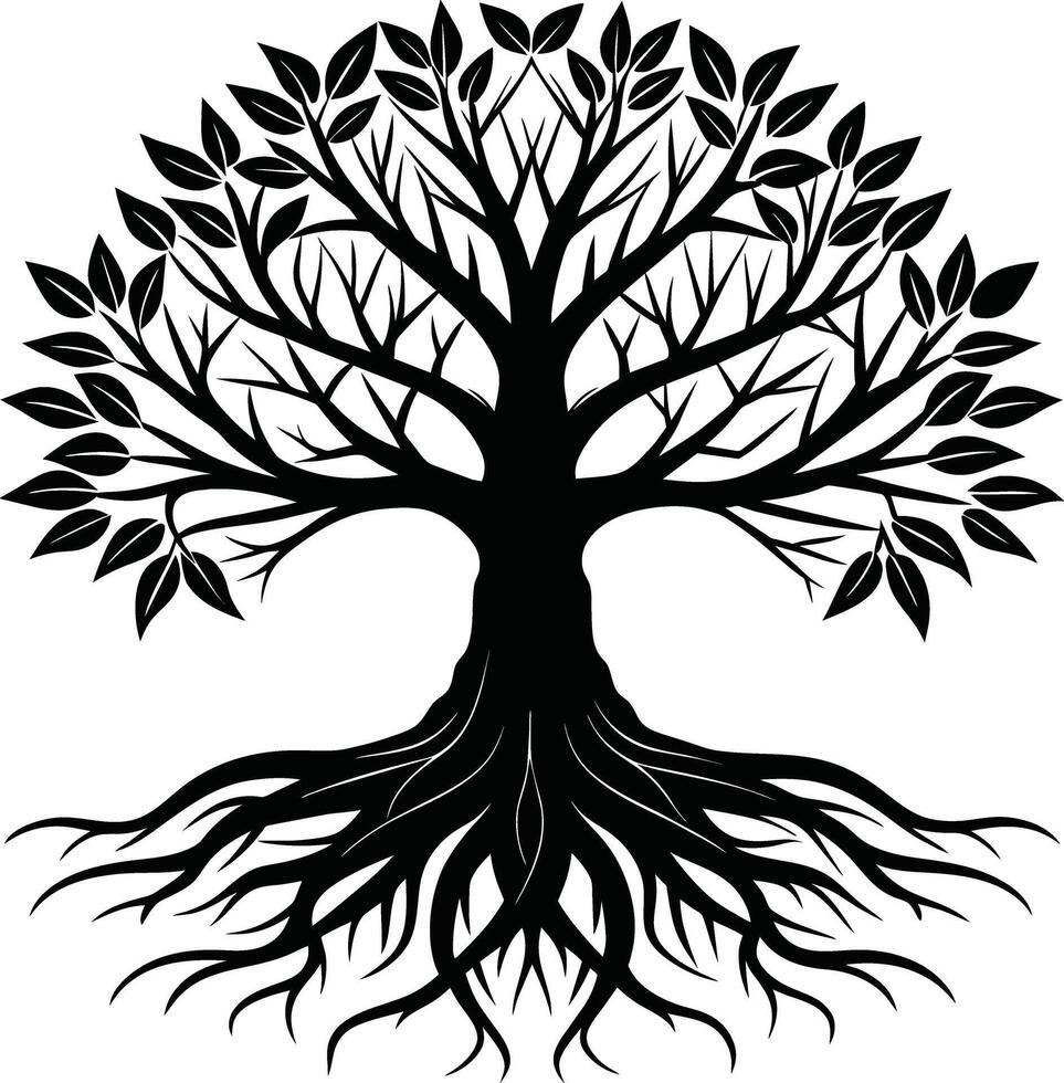 Silhouette of a tree with roots vector