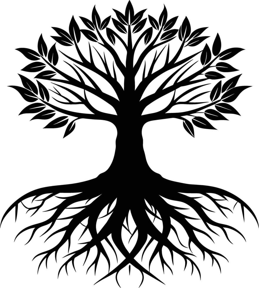 Silhouette of a tree with roots vector