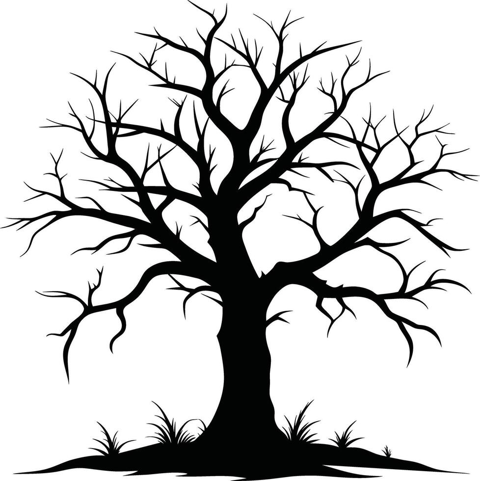 Black dead tree silhouette on white background vector