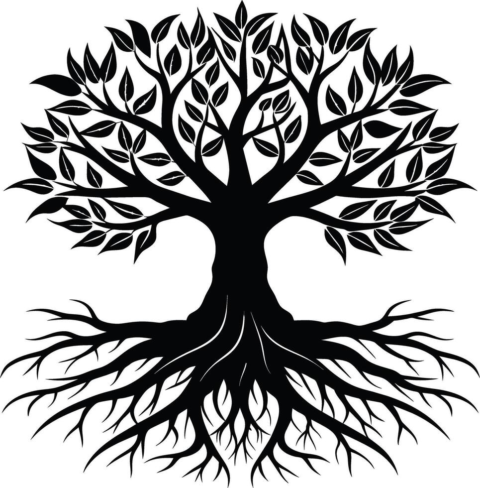 Silhouette of a tree with roots vector