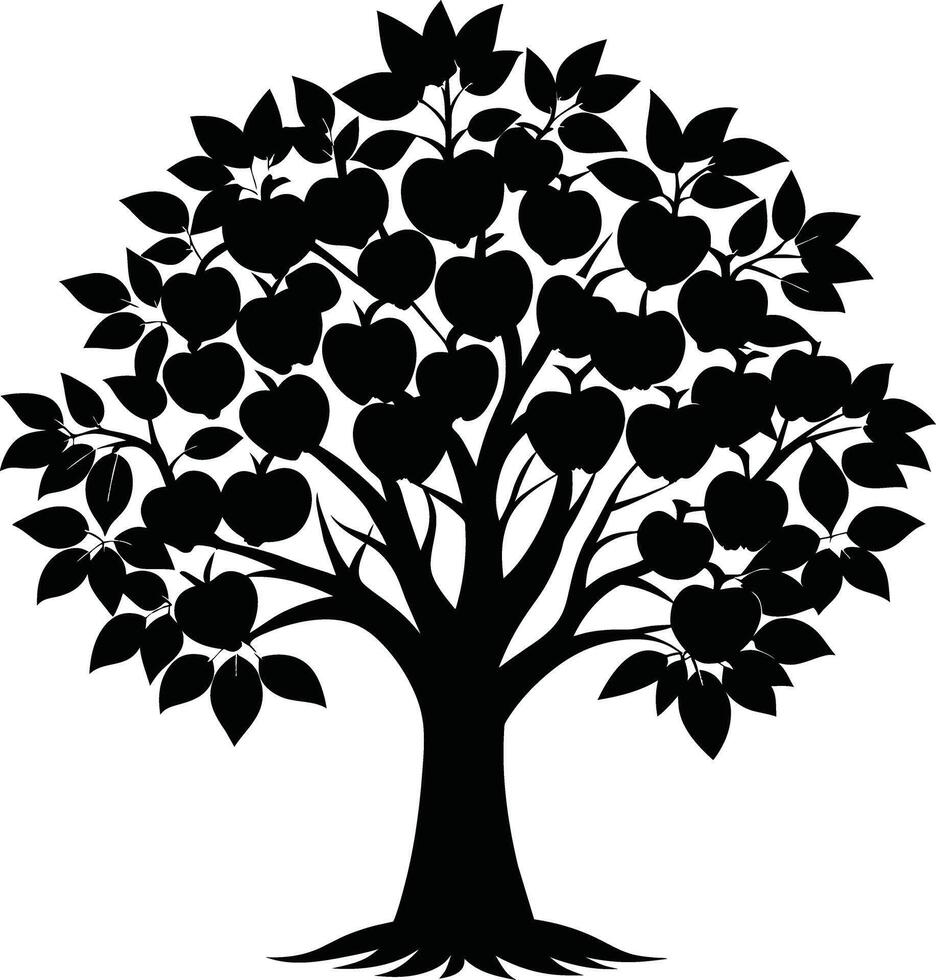 Black apple tree silhouette on white background vector