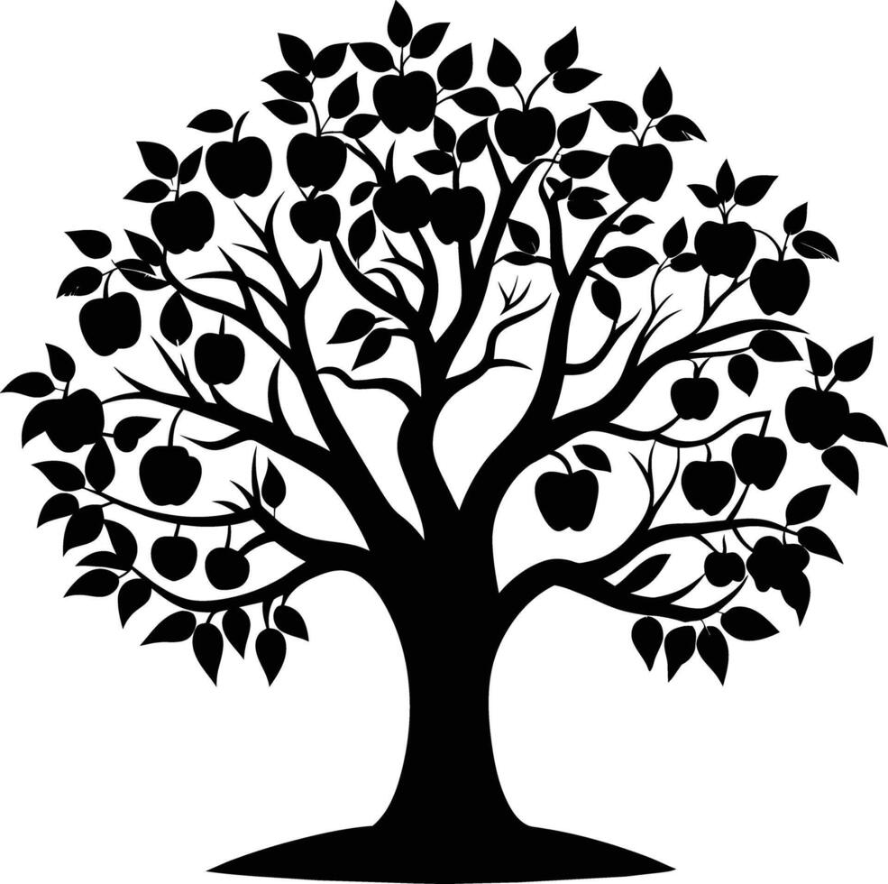 Black apple tree silhouette on white background vector