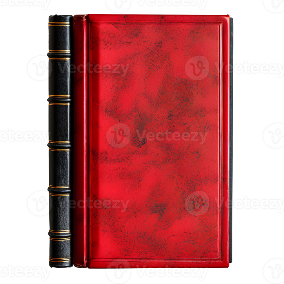 Old red book with leather cover and yellow pages. red book top view isolated png