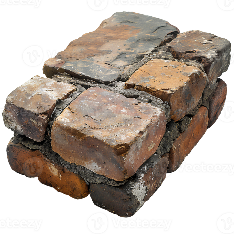 Brick and cement. Brick top view. Construction site material isolated png