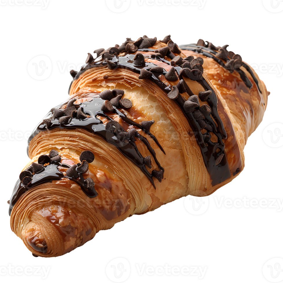 Chocolate croissant. French pastry croissant top view. Puff pastry dessert isolated png