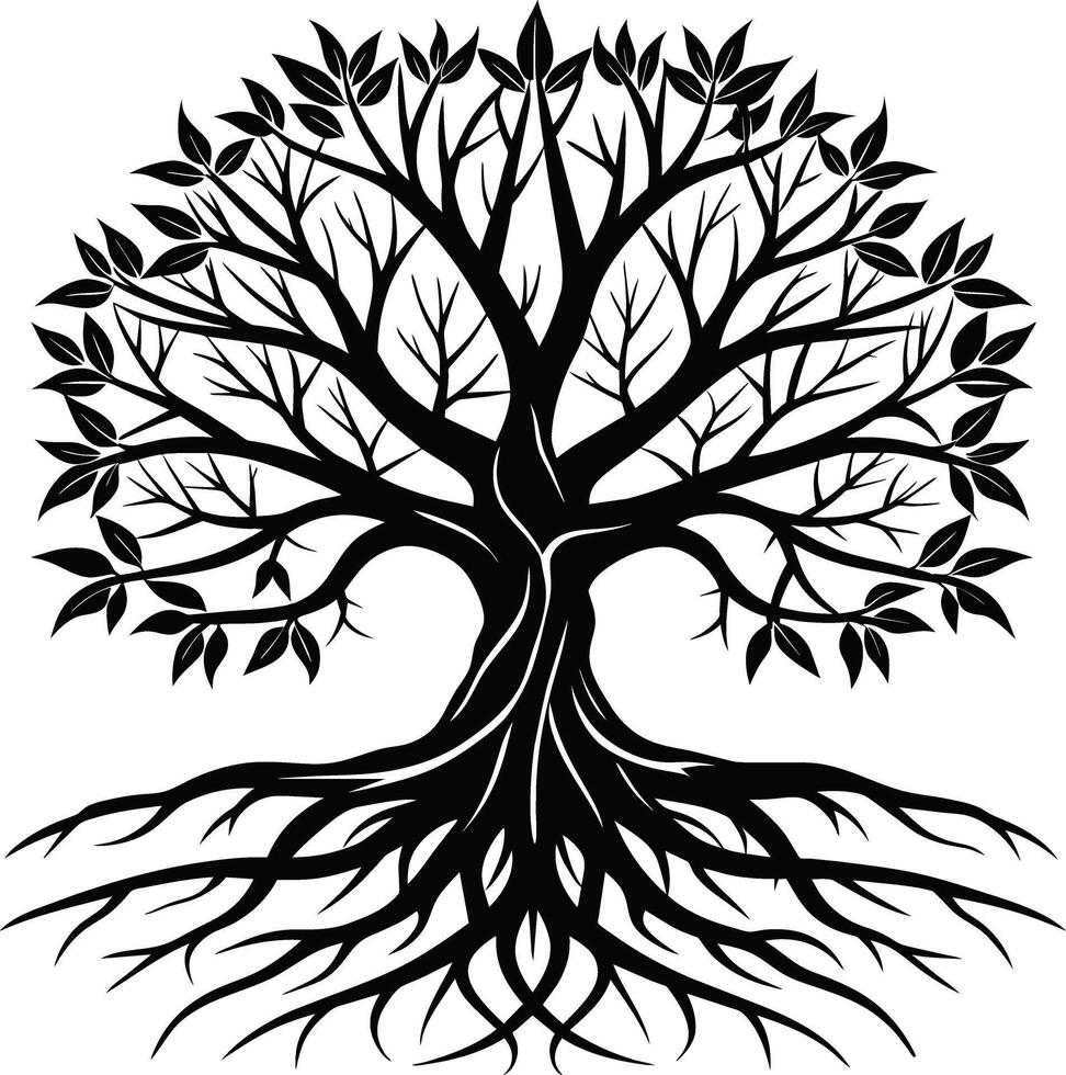 Silhouette of a tree with roots vector