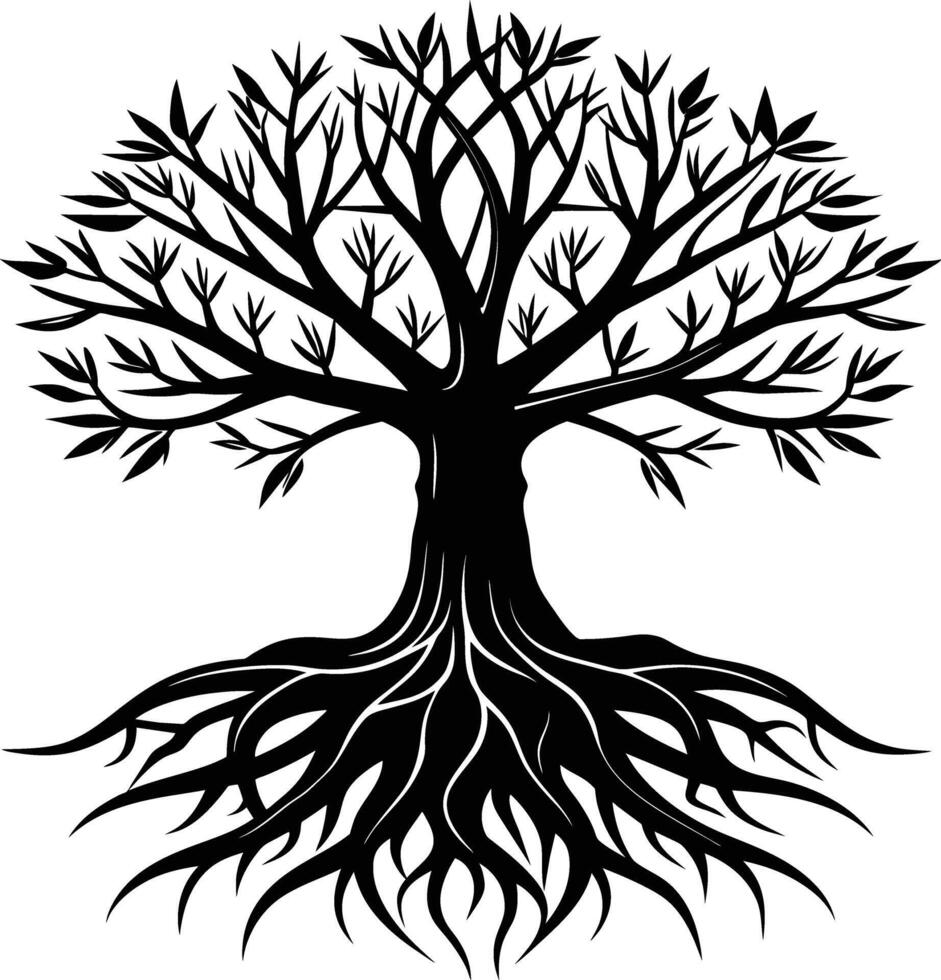 Silhouette of a tree with roots vector