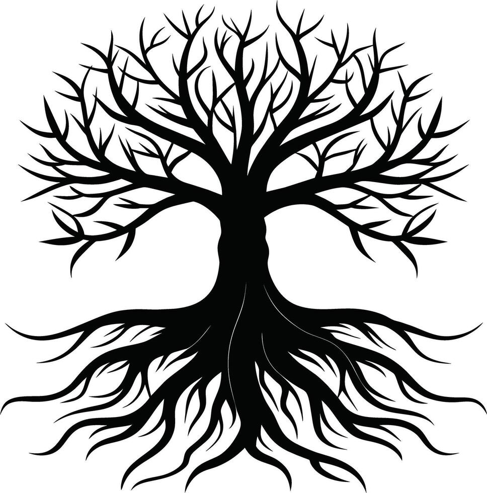 Silhouette of a tree with roots vector