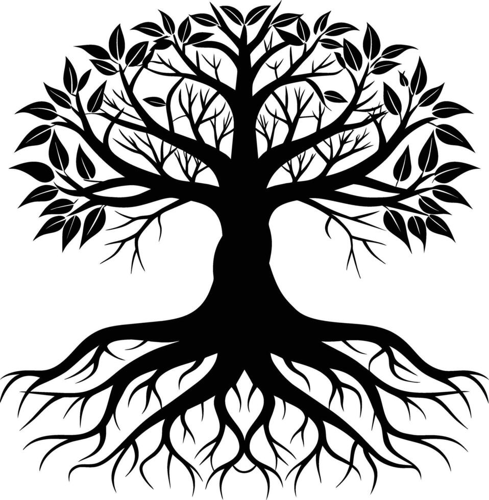 Silhouette of a tree with roots vector