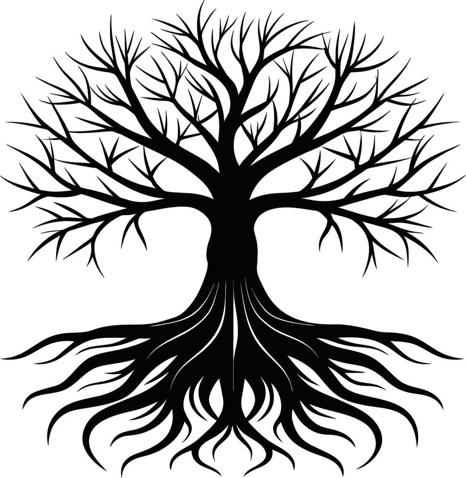 Silhouette of a tree with roots vector