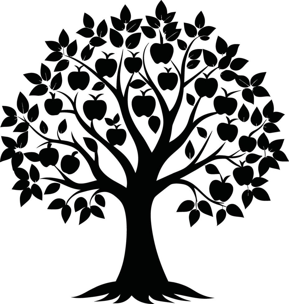 Black apple tree silhouette on white background vector