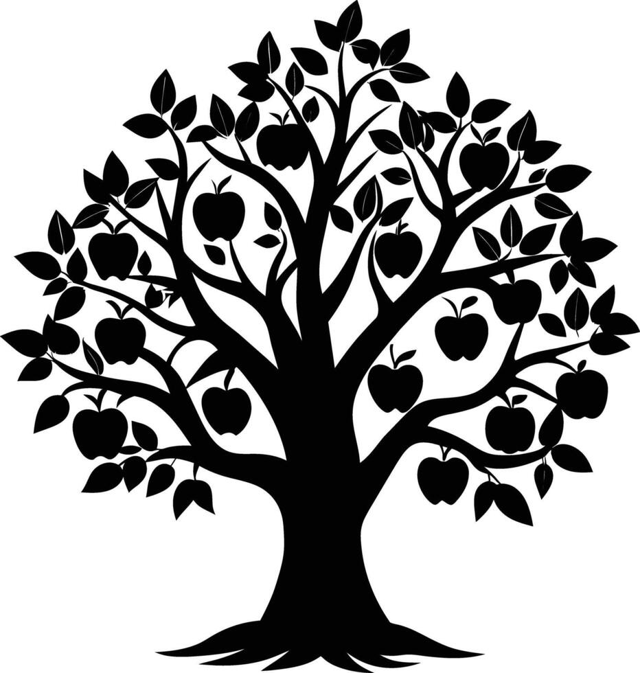 Black apple tree silhouette on white background vector