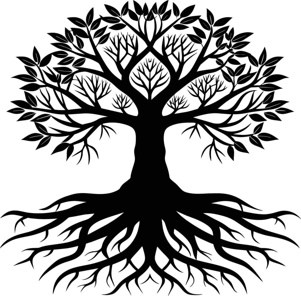 Silhouette of a tree with roots vector