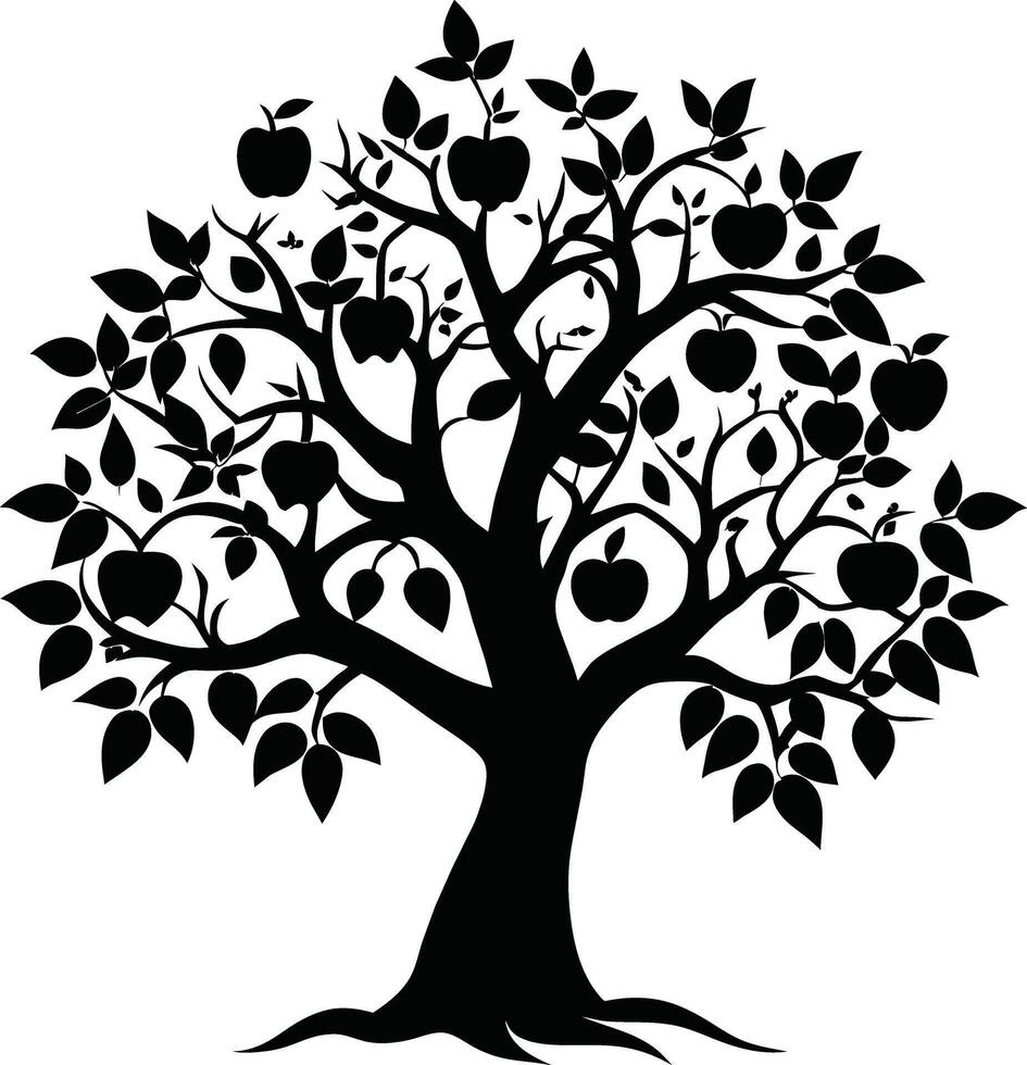 Black apple tree silhouette on white background vector