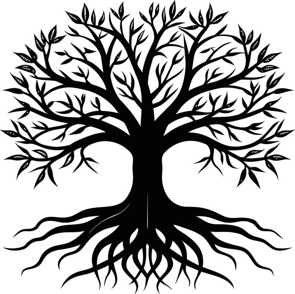 Silhouette of a tree with roots vector
