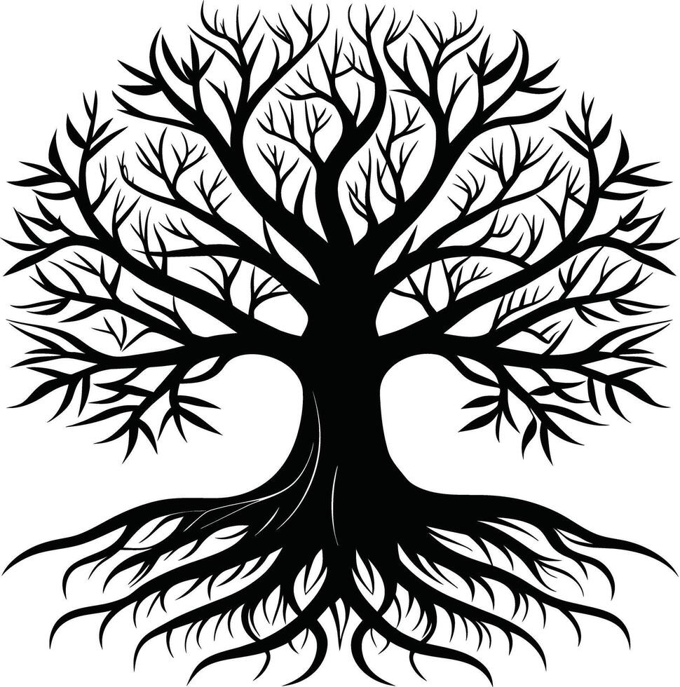 Silhouette of a tree with roots vector