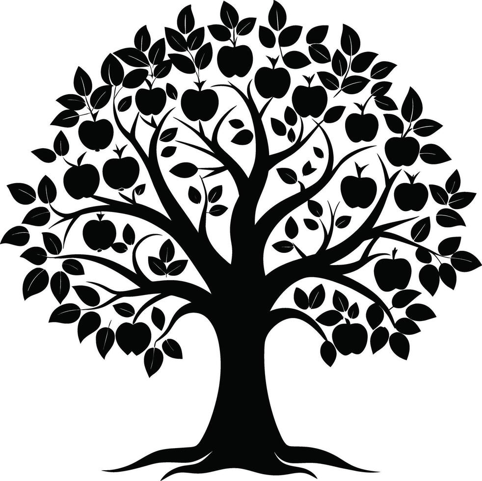 Black apple tree silhouette on white background vector