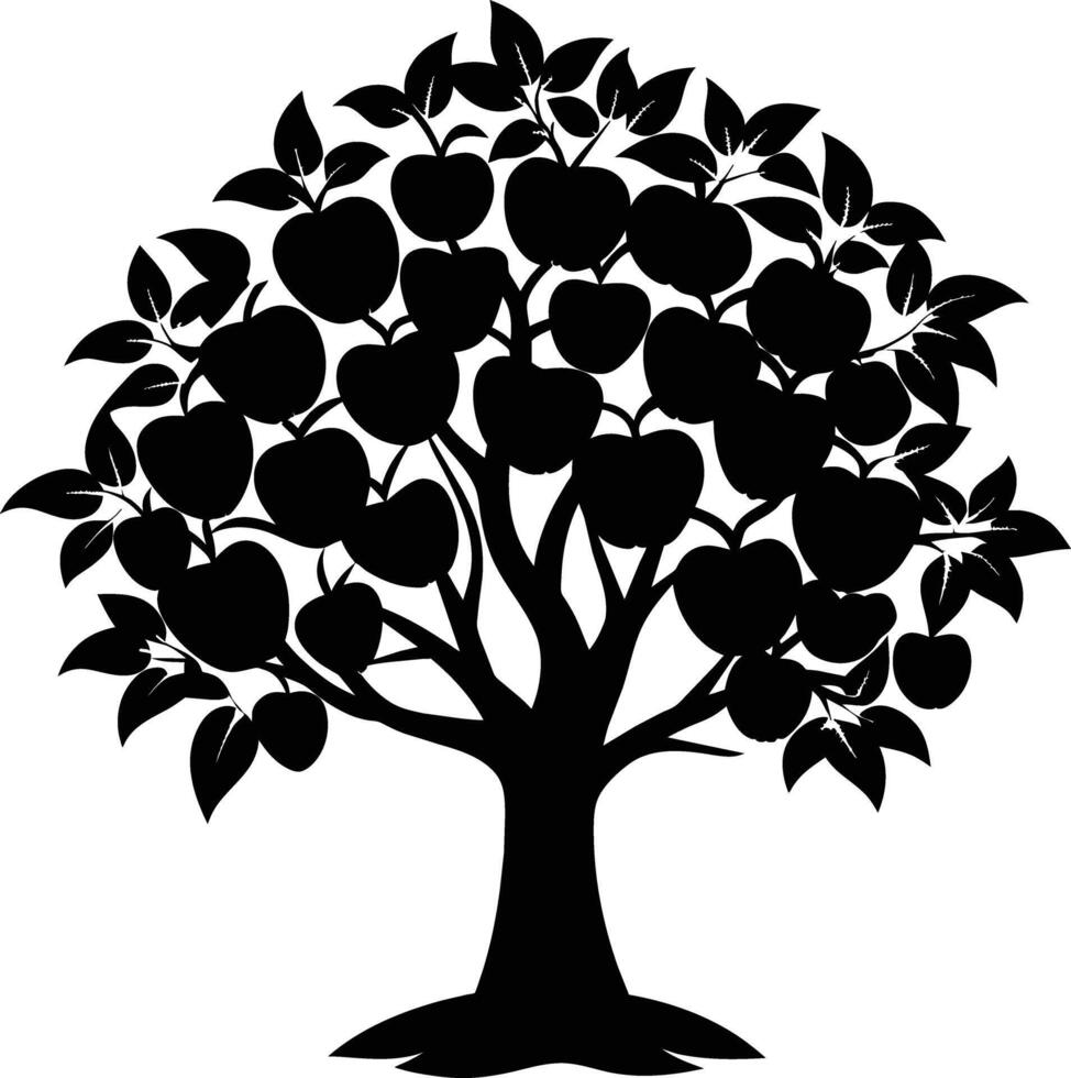 Black apple tree silhouette on white background vector