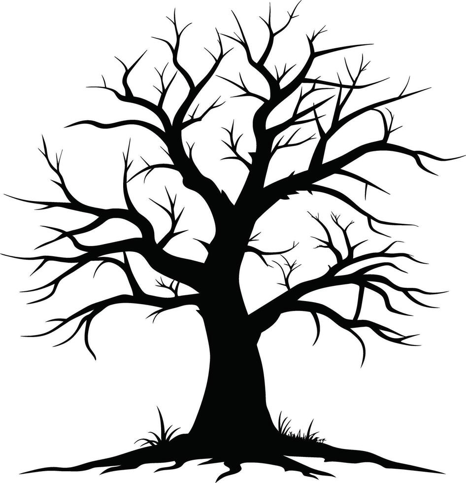 Black dead tree silhouette on white background vector