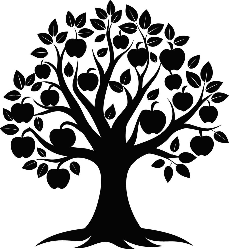 Black apple tree silhouette on white background vector