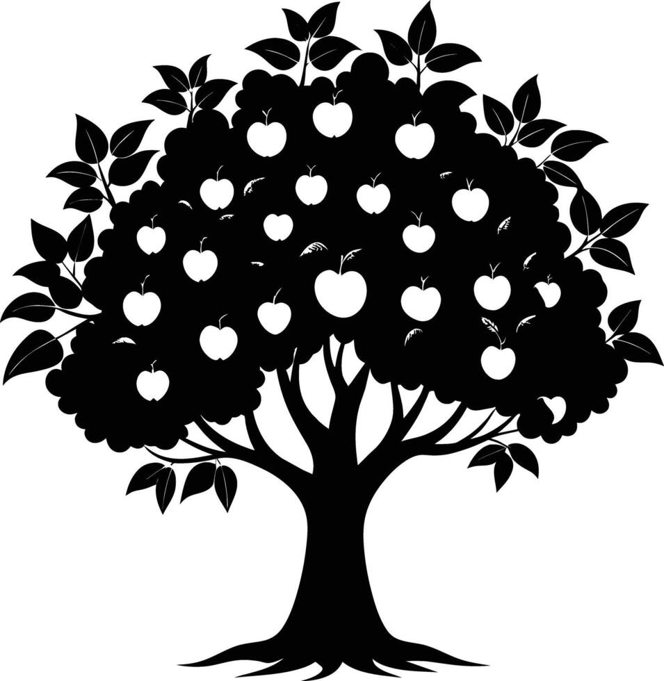 Black apple tree silhouette on white background vector